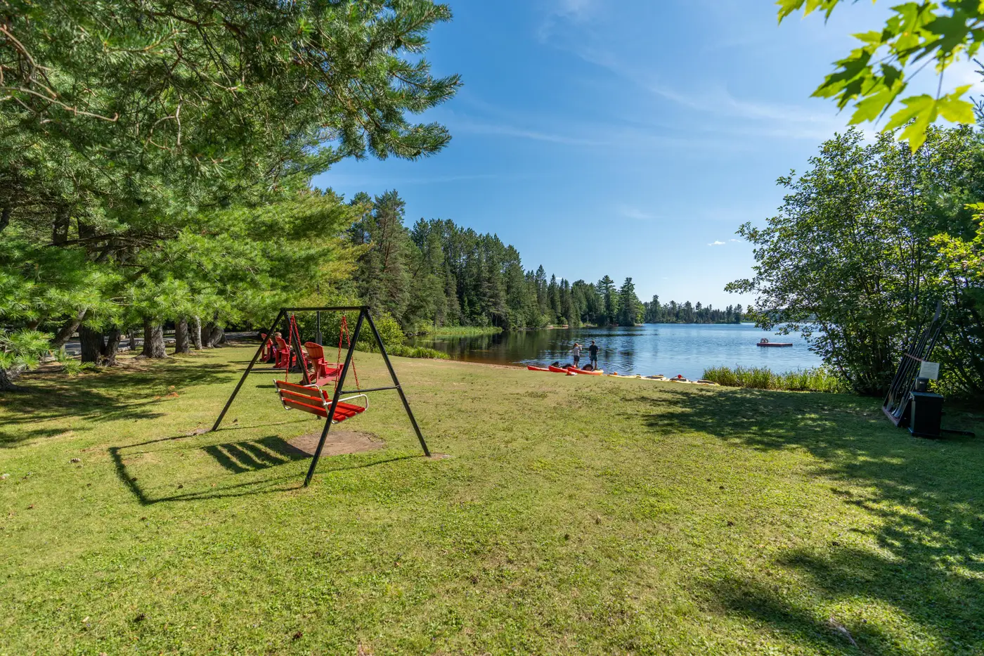 Our shoreline beach offers swings, water craft and a float dock.