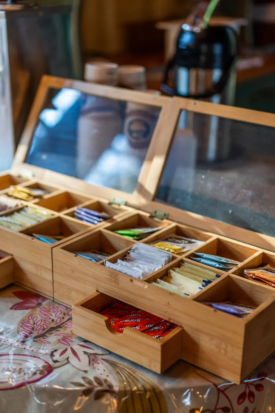 Complimentary tea or coffee is available in our Guest cabin.