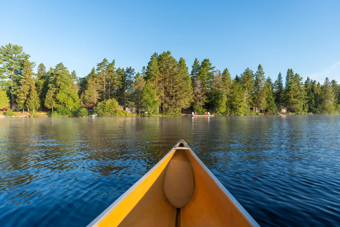 Canoeing on the Lake of Two Rivers at Killarney Lodge in Algonquin Park.