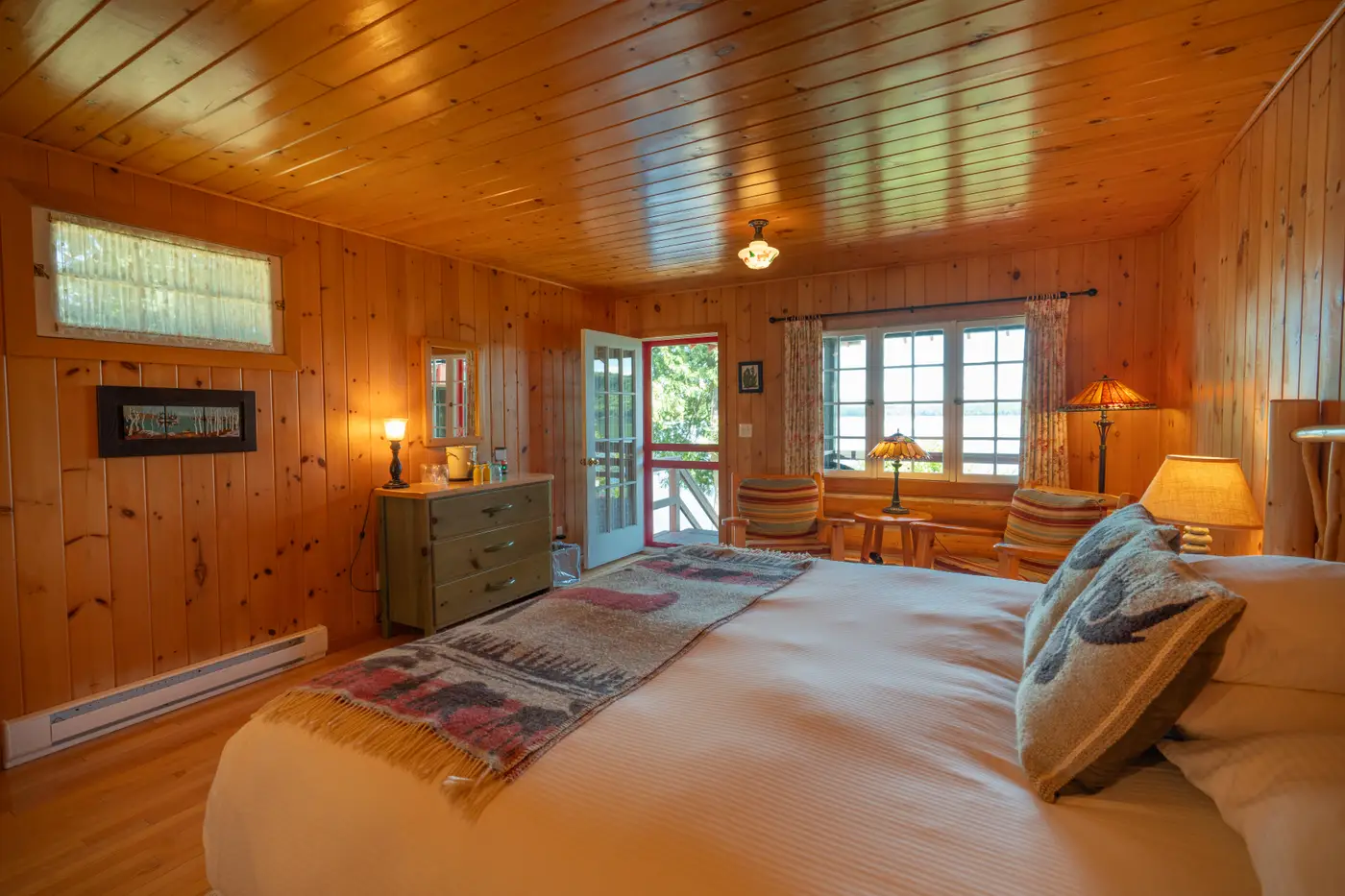 Bedroom in Main Lake Cabin at Killarney Lodge in Algonquin Park.