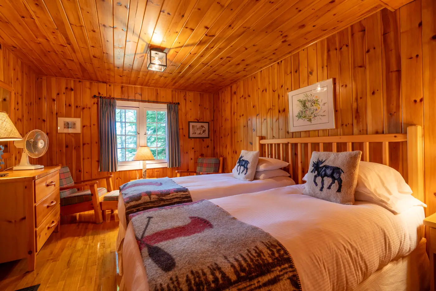 Bedroom of a Shoreline Cabin at Killarney Lodge in Algonquin Park.
