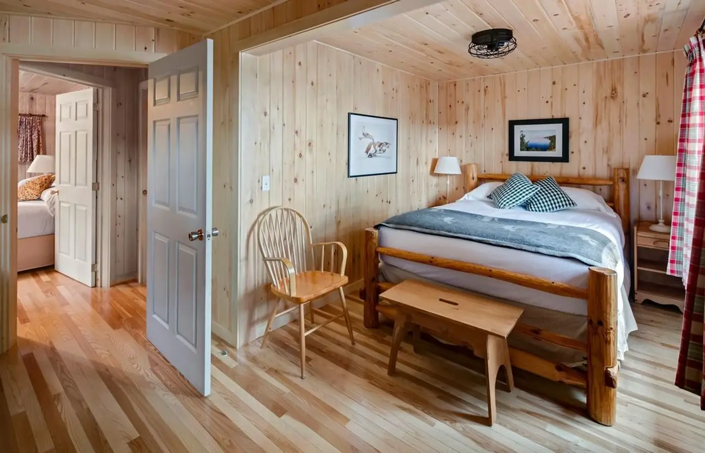 Bedroom view of a Two Bedroom Cabin at Killarney Lodge in Algonquin Park.