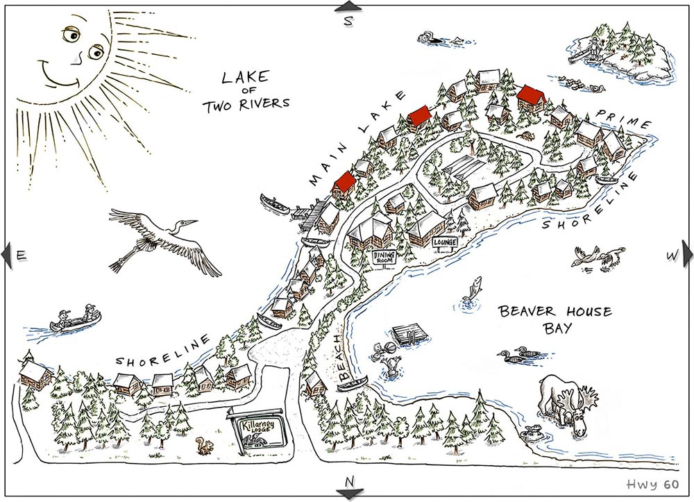 Map of Duplex Cabins at Killarney Lodge in Algonquin Park