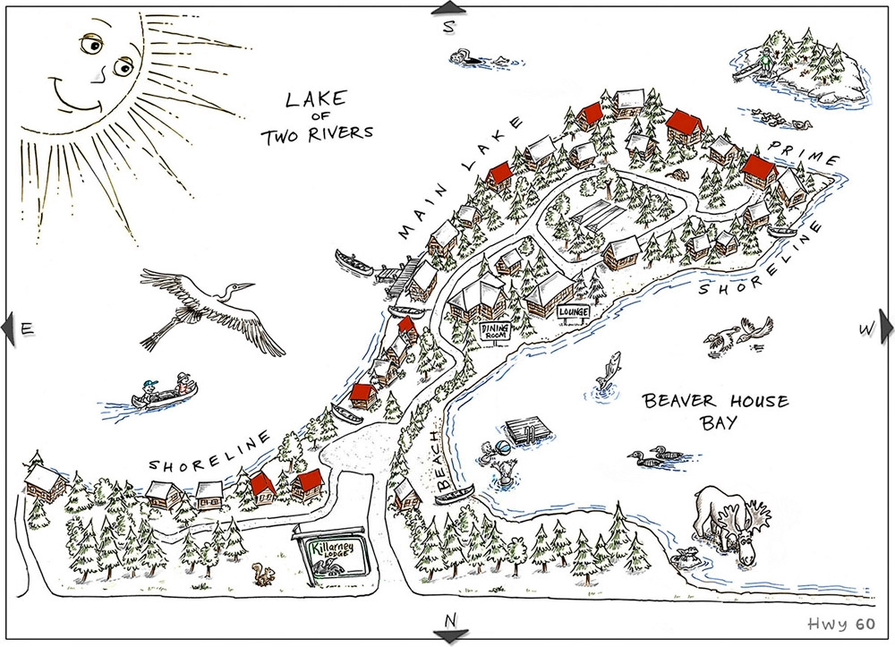 Map of Duplex Cabins at Killarney Lodge in Algonquin Park