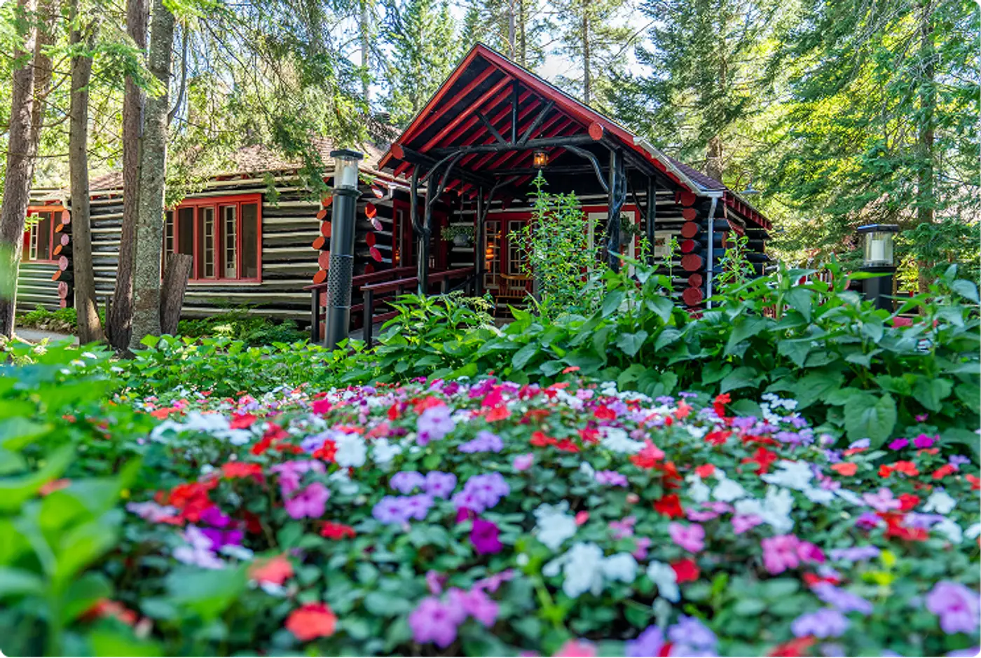 Freshly planted flowers decorate our main office and Dining Room at Killarney Lodge in Algonquin Park.