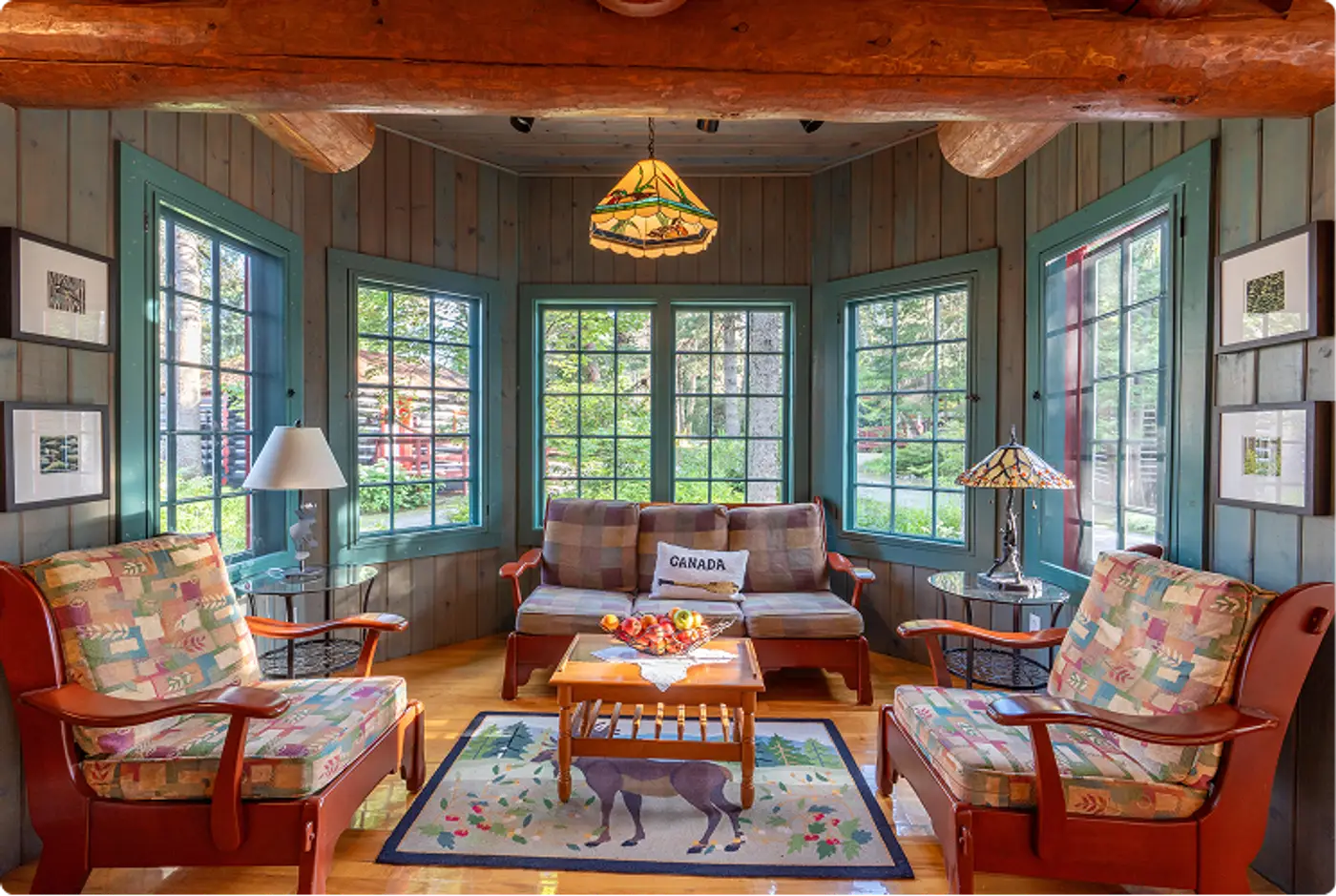The cozy interior of our Guest Cabin at Killarney Lodge in Algonquin Park.
