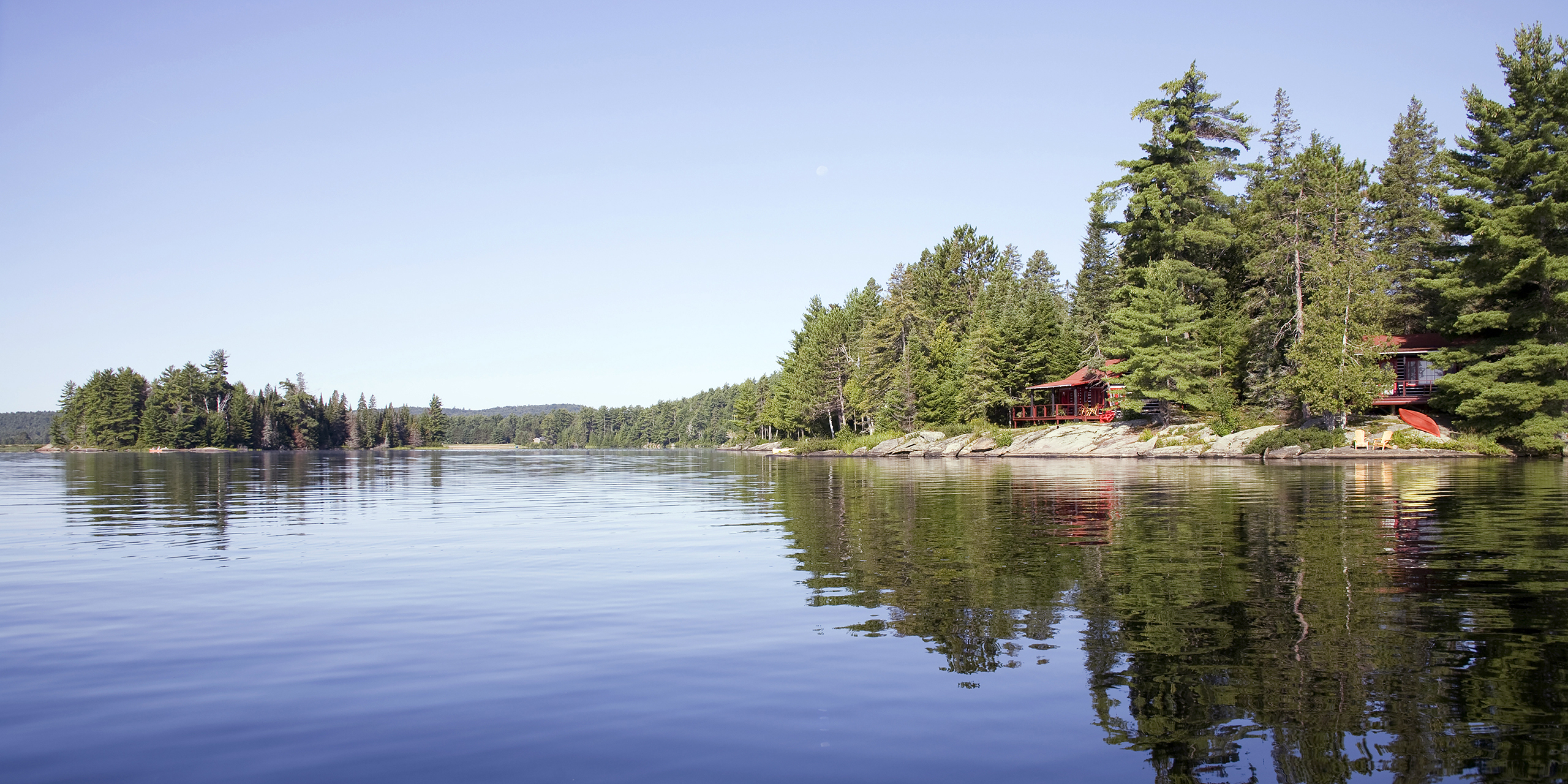view down the lake at Killarney Lodge inside Algonquin Park