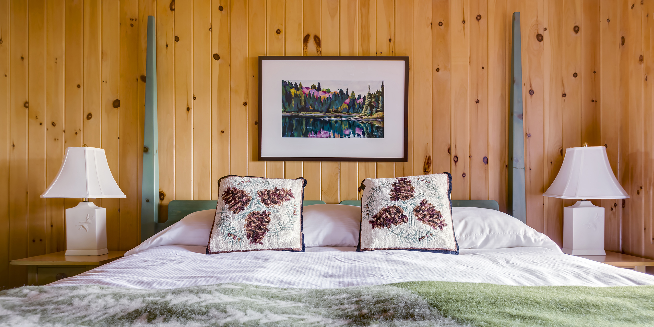 Luxury linens in a cosy pine cabin in Algonquin Park