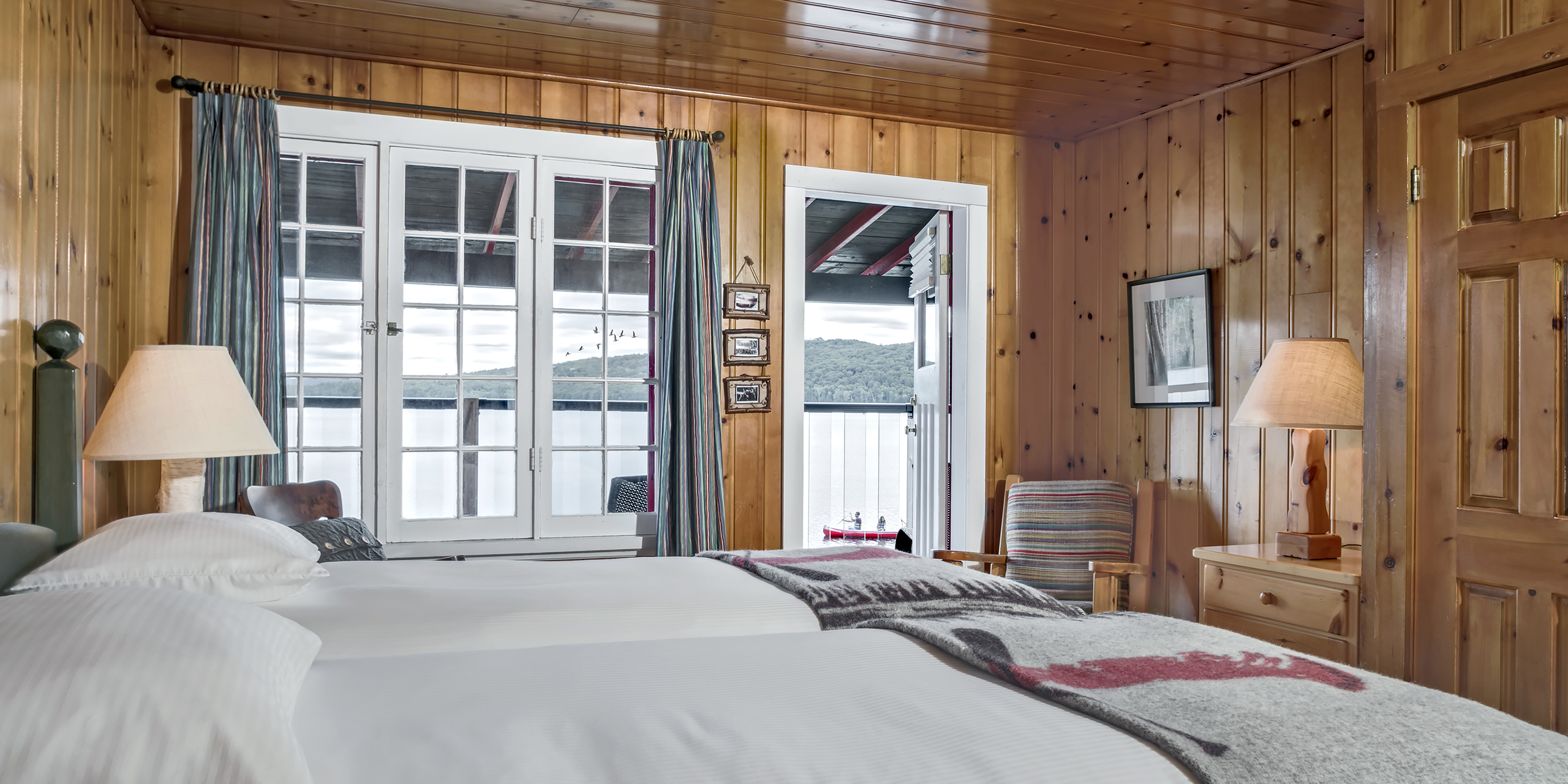 view over the lake from cozy resort cabin in Algonquin Park