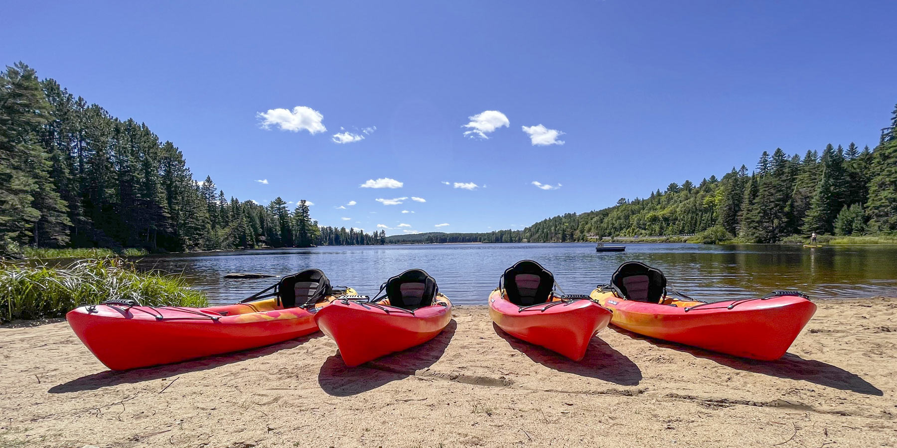 kayaks on the sandy beach